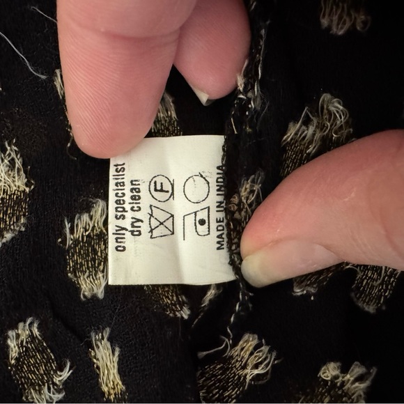 Anthropologie Bl^nk‎ Sheer Black Tie Neck Long Sleeve Top with Gold Polka Dots - Picture 9 of 9